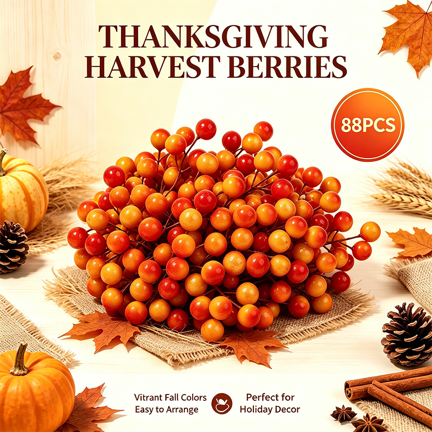 TEMU 88pcs Autumn Simulation Berry Branches, Artificial Flower Branches, High Simulation , Suitable For Vase Arrangement, Table Centerpiece,