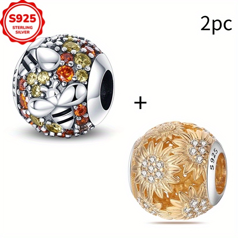 2pcs Of 925 Sterling Silver Bee Nest Round Bead String Decoration For Women's Fashion Charm Beads Suitable For Diy Bracelets, Necklaces, Engagement Birthday Gifts