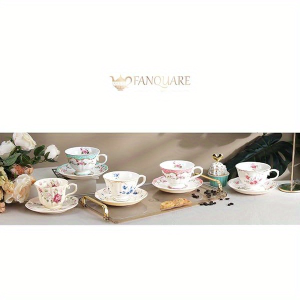7, 4oz floral porcelain tea cup and saucer set, light   cup with  , vintage british tea cup, elegant tableware for home or restaurant use, durable and stylish design, tea cup set, restaurant tableware,  ,    ,   Product details 0