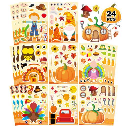 item picture 24 fall farm turkey diy sticker sheets create your own turkey pumpkin barn car designs interactive puzzle toy for brain development kids party favor gift wrapping classroom decor christmas thanksgiving gift
