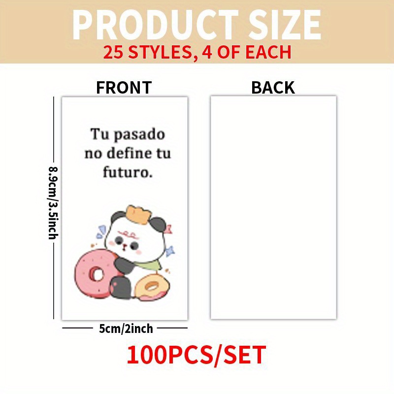 TEMU 100 Adorables Tarjetas Temáticas de Panda con Frases Motivacionales - 25 Diseños Diferentes (4 de Uno), con Mensajes en Español para la