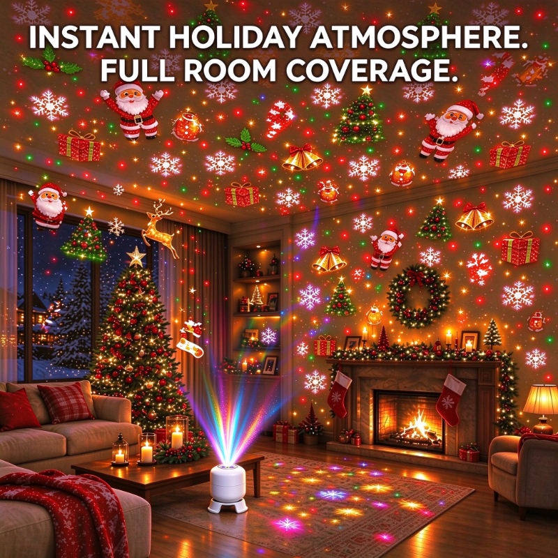 TEMU Veilleuse de Noël à projection, arbre de Noël LED multicolore, alimentation USB, décoration de lampe à de neige, effet d'éclairage de Père Noël,