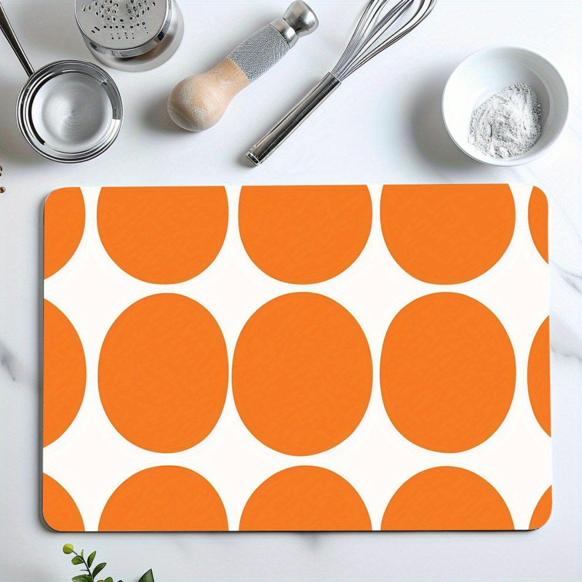TEMU 1pc Orange Circle Mid-century Modern Absorbent Kitchen Mat - Non-slip, Quick-dry Draining Mat For Dishes, Coffee, And Bathroom Use, Rubber