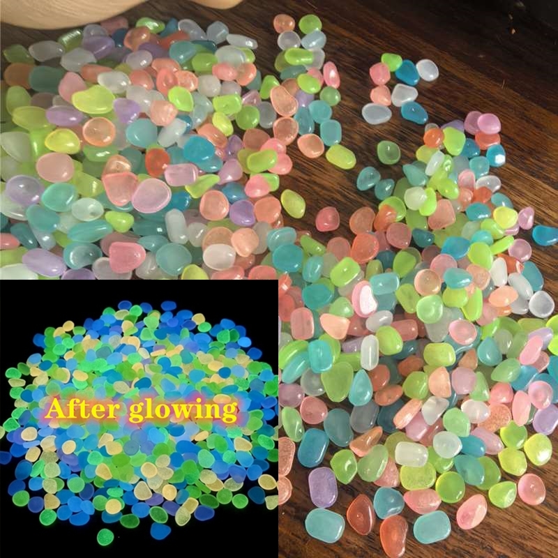 TEMU 1120pcs Medium Resin Glow In The Dark River Pebbles 0.320 Lb, 0.31-0.39 Inch – Sunlight Activated Luminous Artificial Stones For Aquarium, Fish