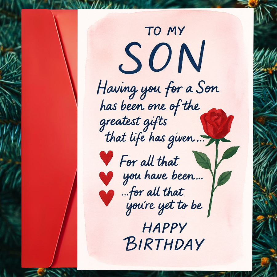 TEMU 1 Greeting Card + 1 Envelope. A Single 2d Flat Birthday Card For A Son, Featuring A Message And , Parents To Honor Their And Their Love And