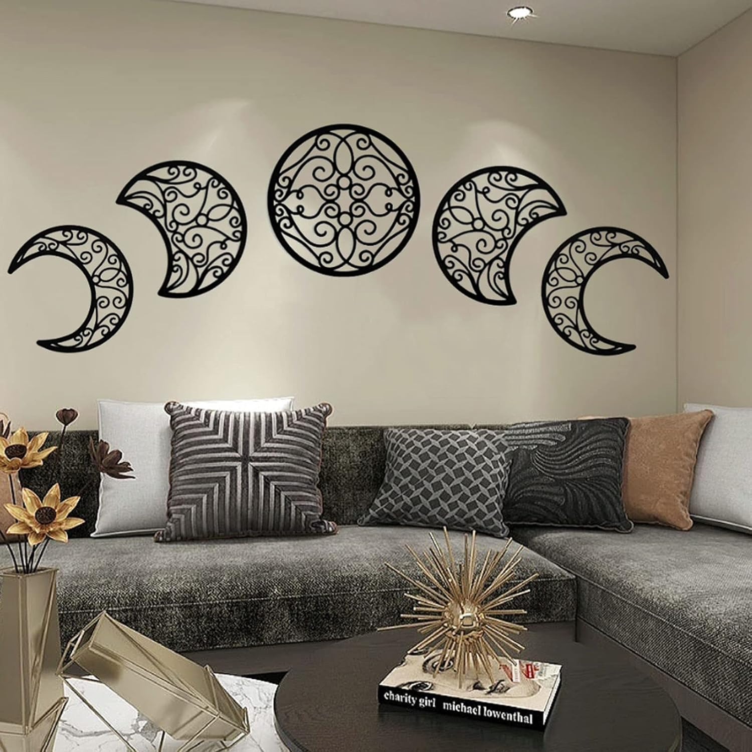 TEMU 5pcs Bohemian Moon Phase Wall Decor - Lunar Hanging Panel With Irregular Moon Phases Suitable For, Room, Dorm, Apartment, Office - Artificial
