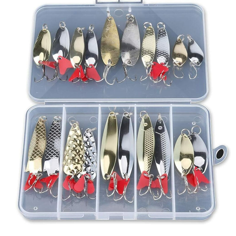 TEMU 20pcs Metal Fishing Spoon Lures Hard Baits Saltwater Fishing Lures Spinner Baits, Freshwater Fishing, Highquality Metal, Fishing Tackle, ,
