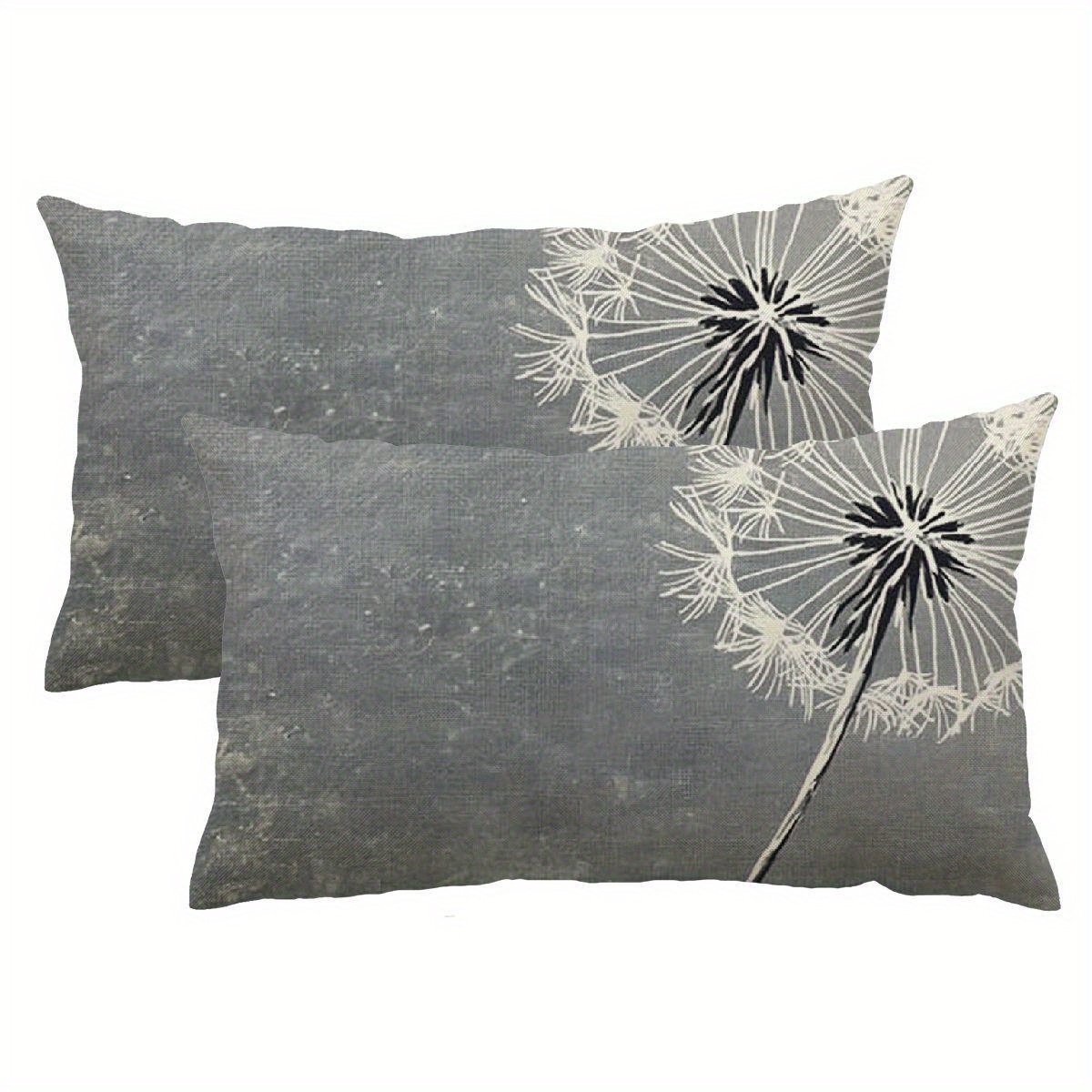 

Pillowcases Set Of 2 Gray Grey White Dandelion Floral Decorative Bed Pillow Covers With Luxury Quality