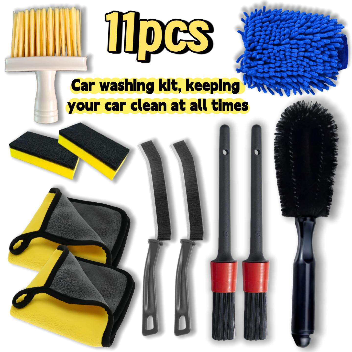 TEMU Kit de nettoyage et d'entretien pour voiture, ensemble d'outils de nettoyage polyvalent - Kit de brosses de lavage pour roues intérieures et