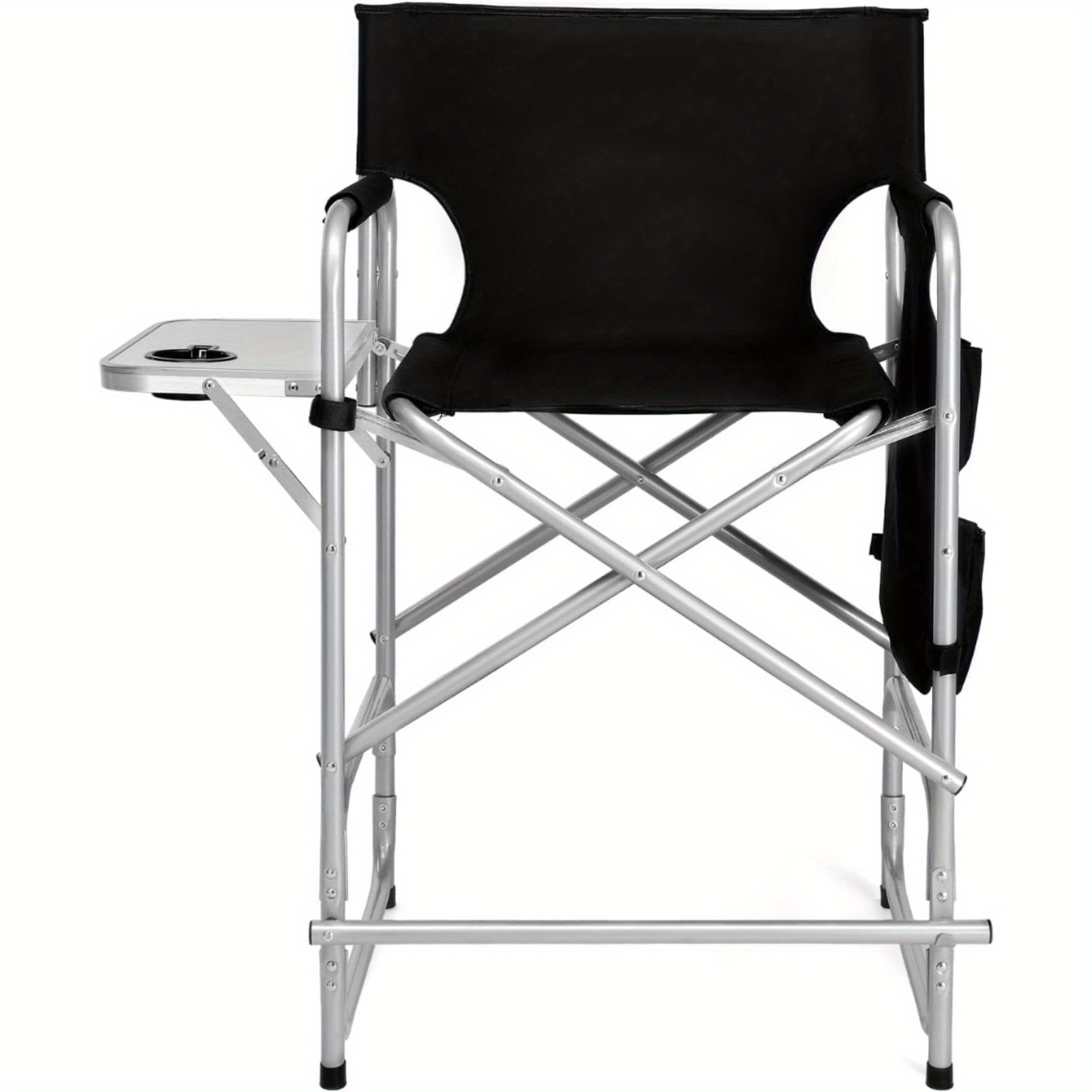 Image of Bonnlo 's Chair, Folding Camping Chair, Professional Makeup Chair With Storage And Footrest, 136kg, Metal, Black