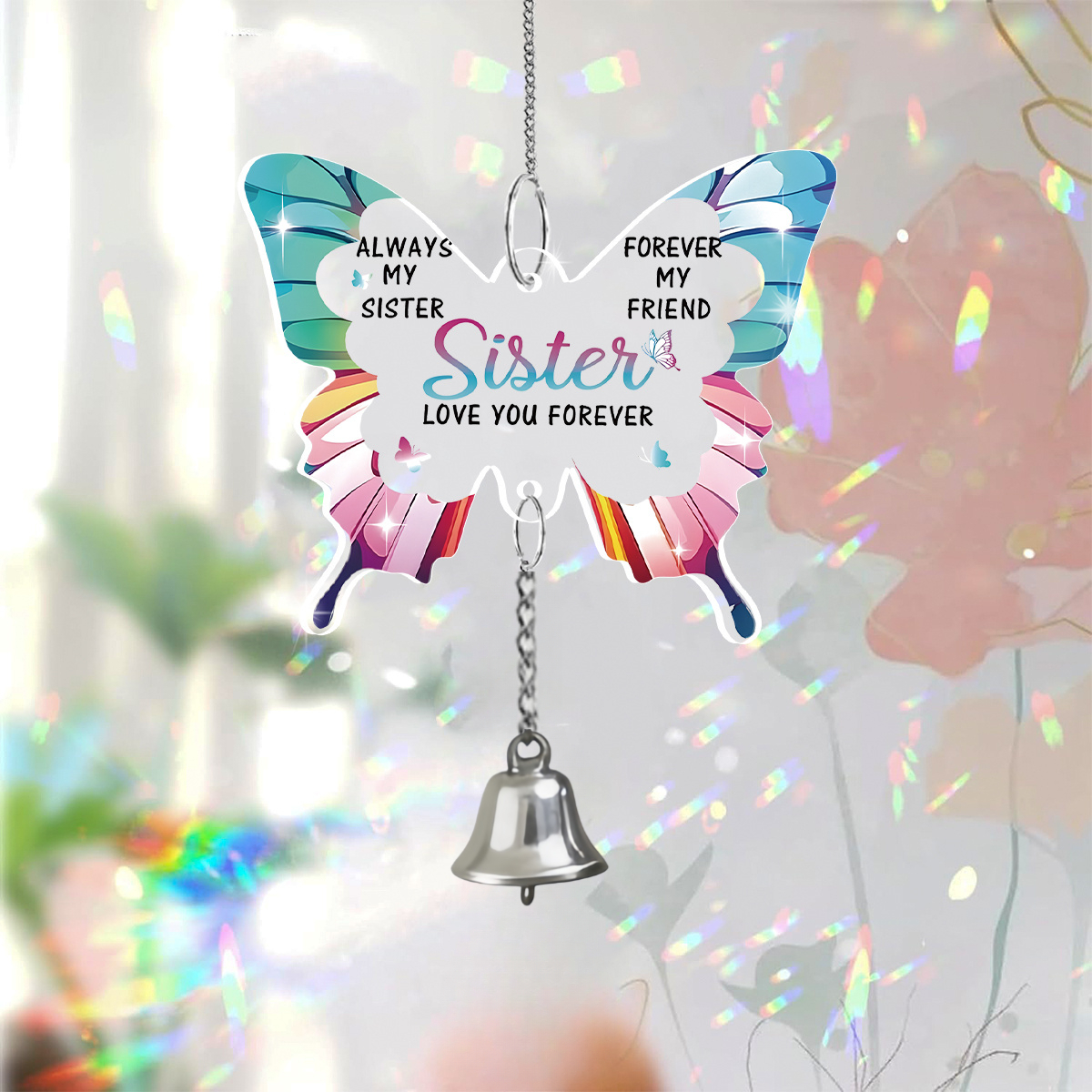 TEMU 1 Carillon à Vent Attrape-Soleil Pendentif de Fêtes, Ornement de Carillon à Vent Suspendu, un Cadeau Réconfortant pour Éternel à Votre Sœur la