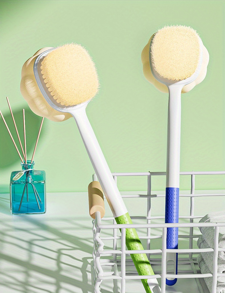   bath body brush with dual sided soft bristles long handle back scrubber for full body shower gentle exfoliation removal wet dry bath brush for   reach areas no electricity battery needed ideal for   travel beige   shower accessory sleek shower tool durable construction skincare routine Product details 0