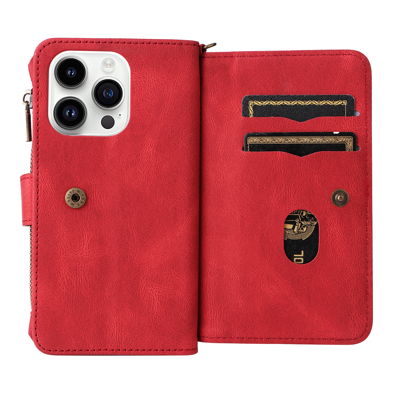 TEMU Phone Case: Unisex Solid-color Wallet-style Phone Case With Magnetic Flip Cover, Zippered Card Holder, Compatible With Iphone 17 Air, 16e, 16,