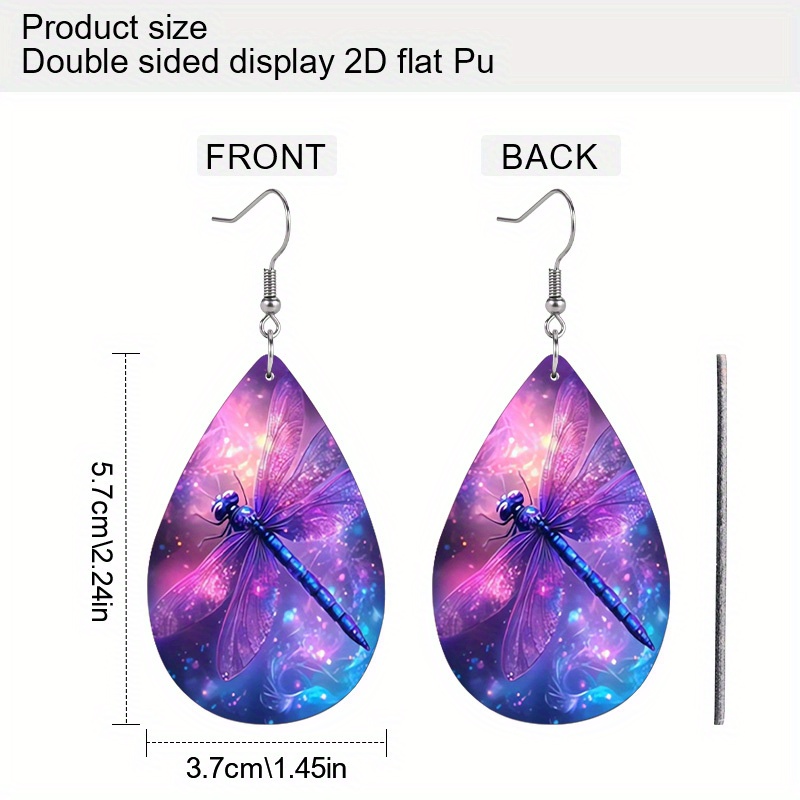 Dreamy Blue Purple Dragonfly PU Earrings for Women