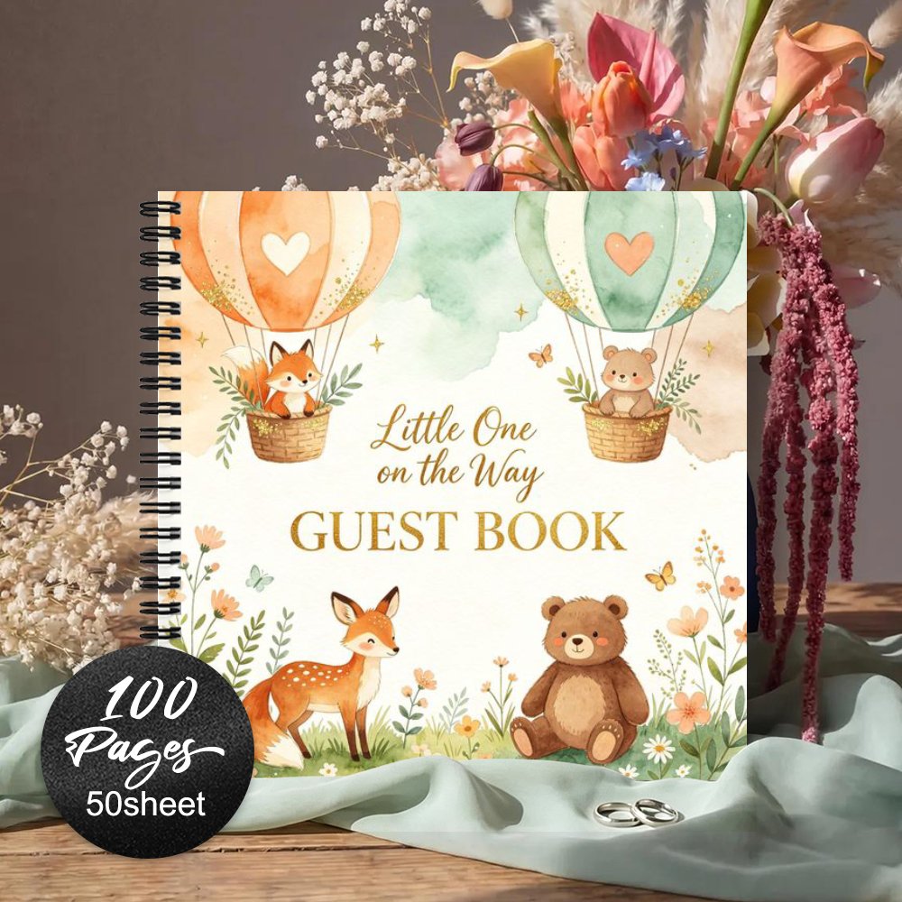 TEMU 'or souvenir 1 pièce, journal de souvenirs aquarelle avec animaux des bois et floraux - Élégant, convient pour mariages, fêtes prénatales,