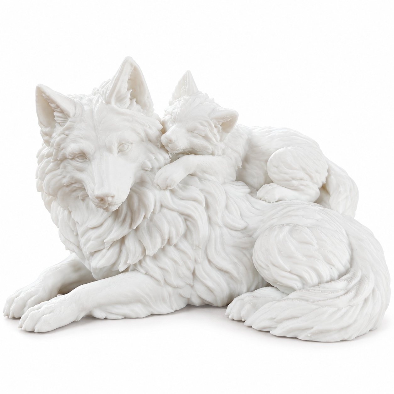 TEMU 1pc Wolf Family Figurine - Cuddling Wolf & Cub Statue, Plastic Wolf Sculpture Suitable For Living Room, Desk Decor, Wolf-themed Gift For Wolf