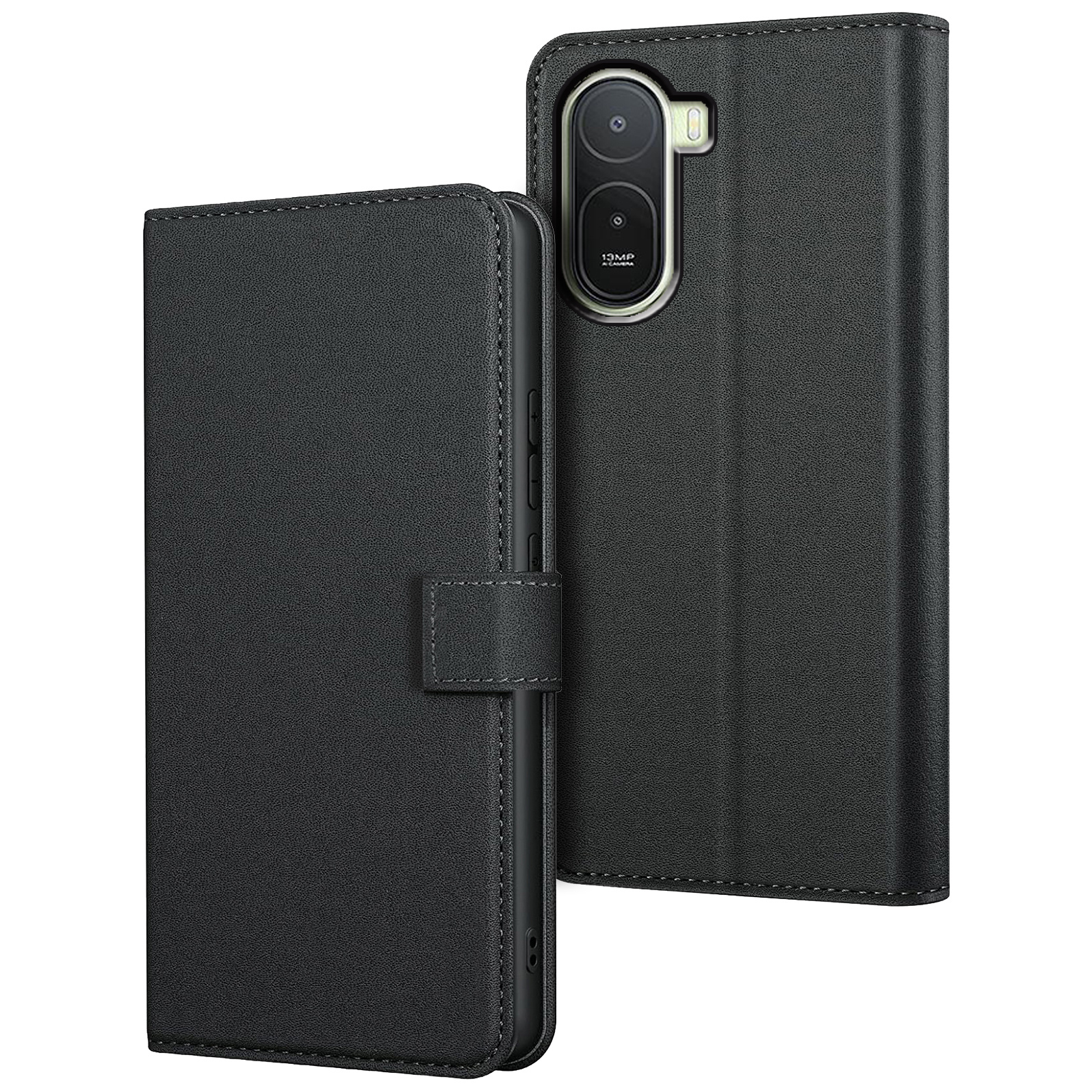 TEMU Phone Case: For Xiaomi Redmi A7 Pro, Poco C81, Poco C81 Pro Case With Kickstand Black Synthetic Leather Card Slot Flip Protective Phone Case