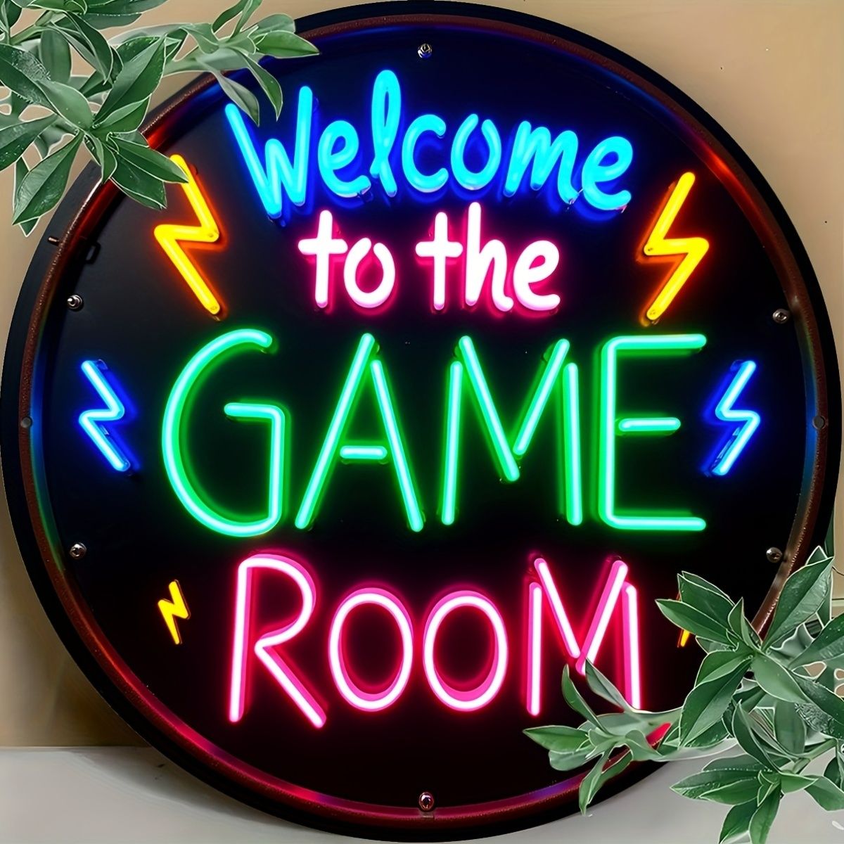 TEMU 2d Flat, 2d Flat - [2d Flat] 2d Plane, 1pc 2d Flat Printed Sign, 2d, 1pc, "welcome To The Game Room", Round Metal Sign, Ring Wall Art, Room