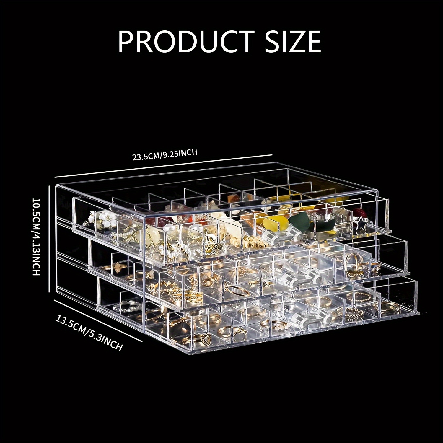 jewelry storage box with 5 drawers featuring 5 layers and 120 compartments made of transparent plastic this multifunctional and minimalist organizer is suitable for women and girls serving as a clear display stand for earrings necklaces rings and bracelets it can     great gift for   and mothers Product details 7