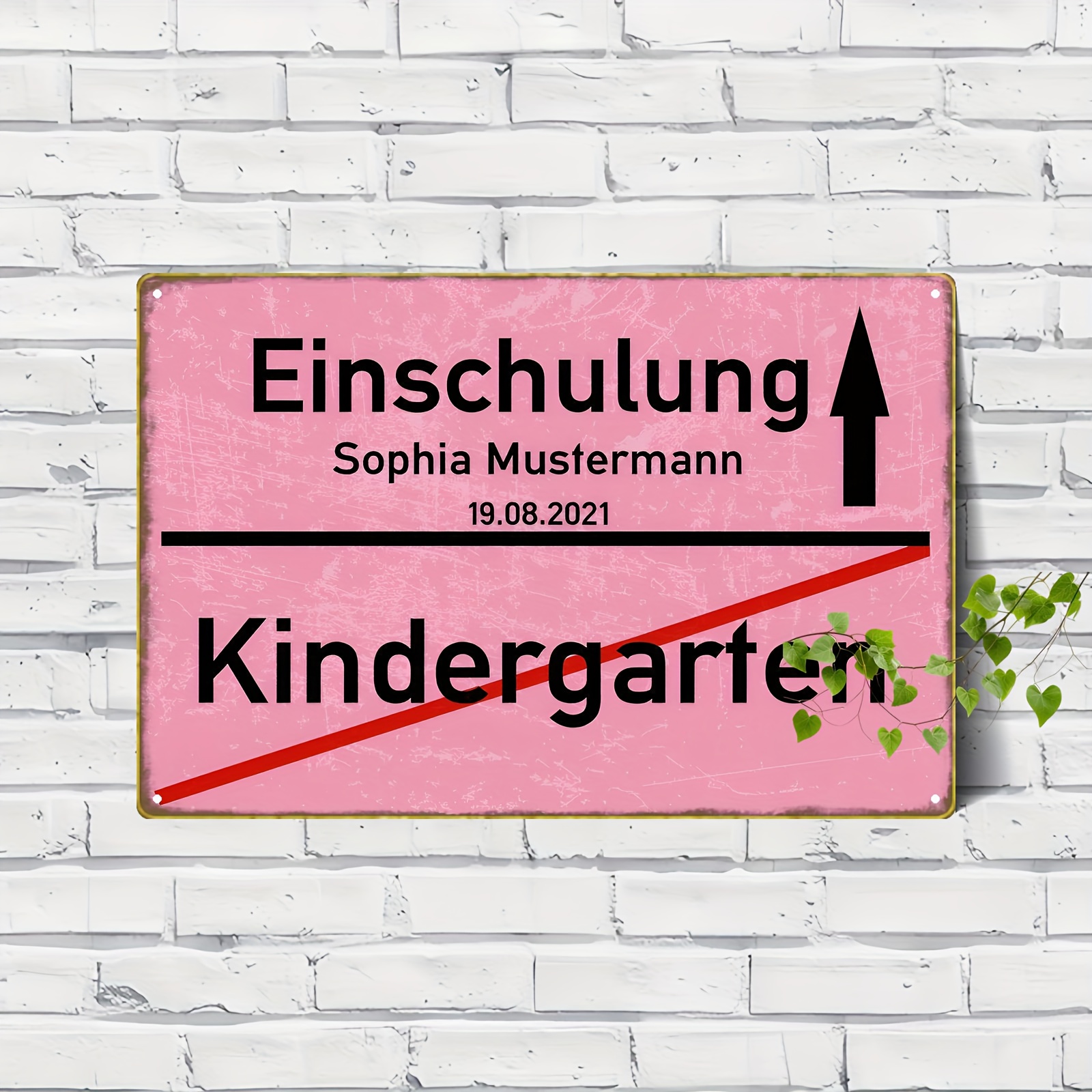 TEMU 2D-flaches, langlebiges Metallschild für Kindergartenanmeldung, rosa & weiß, „Einschulung“ (Eingang) Plakette mit , deutsche Beschriftung für