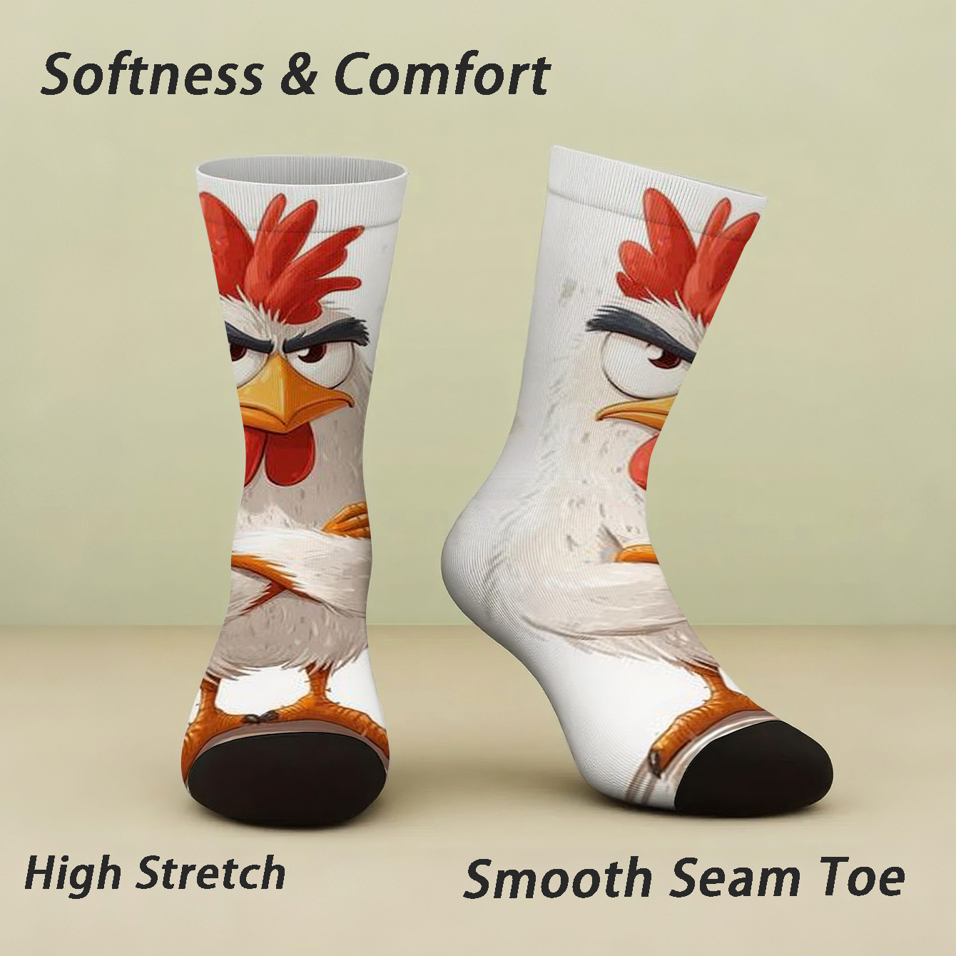 TEMU A Pair Of Popular Harajuku Novelty Socks Featuring A Fun And Stylish Chicken With A , , Yellow Beak, And Orange Claws, Designed For Men And