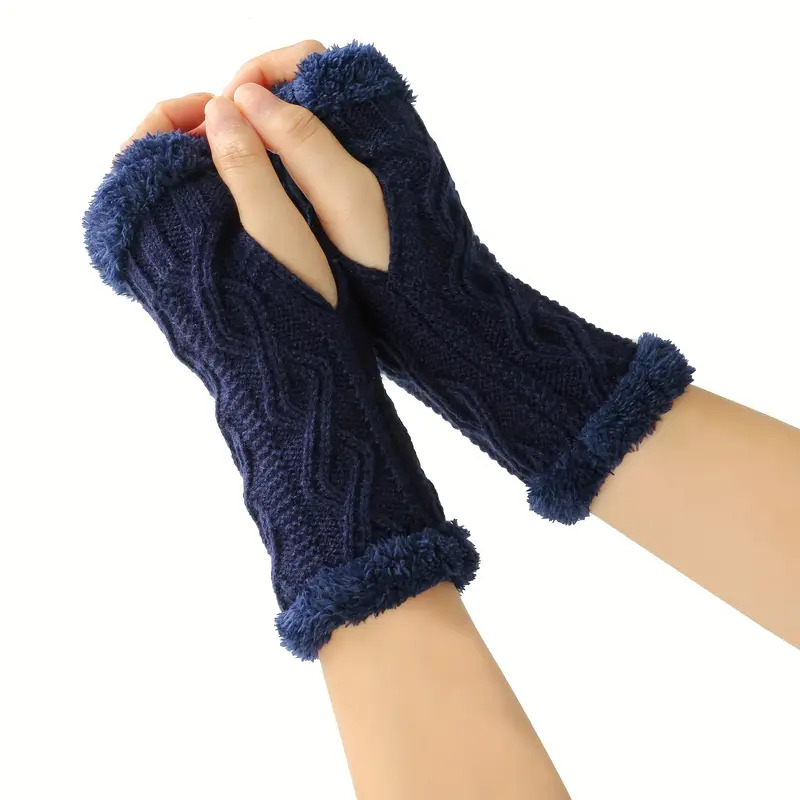 TEMU 1 Pair Women's Winter Fingerless Gloves - Thermal Velvet Lined, For Skiing/ Driving/ Formal Use