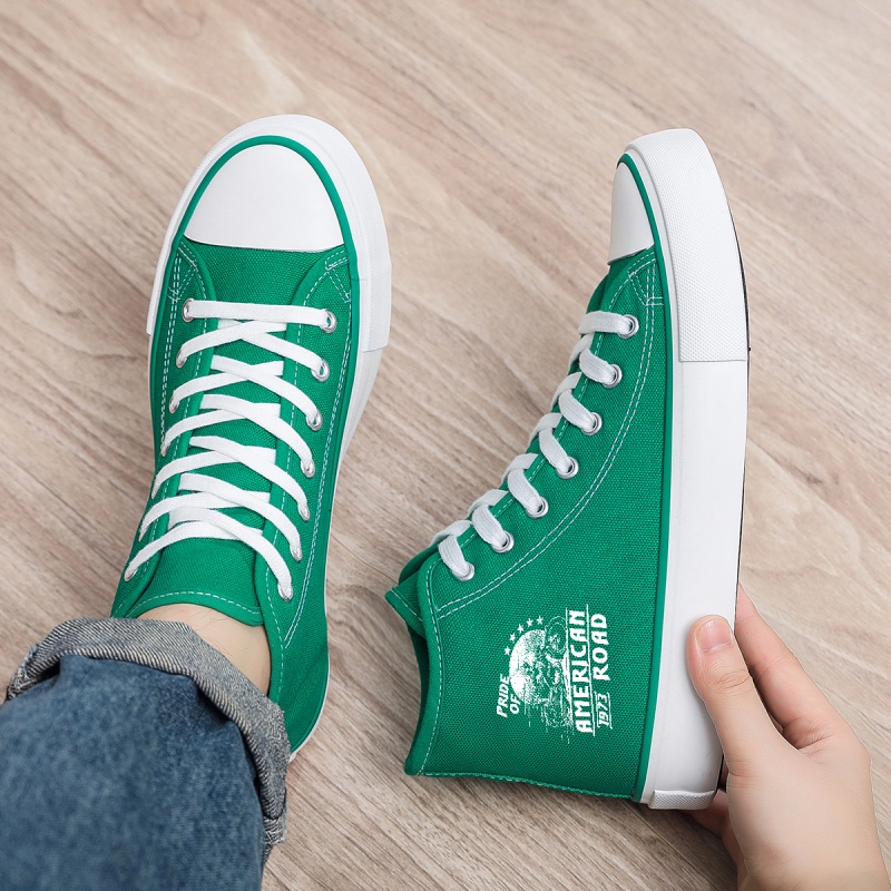 TEMU Men's High-top Canvas Shoes, Lace-up Round-toe Casual Shoes, Letter Print Trendy Footwear, For Daily Streetwear And Campus Outfits With Jeans Or