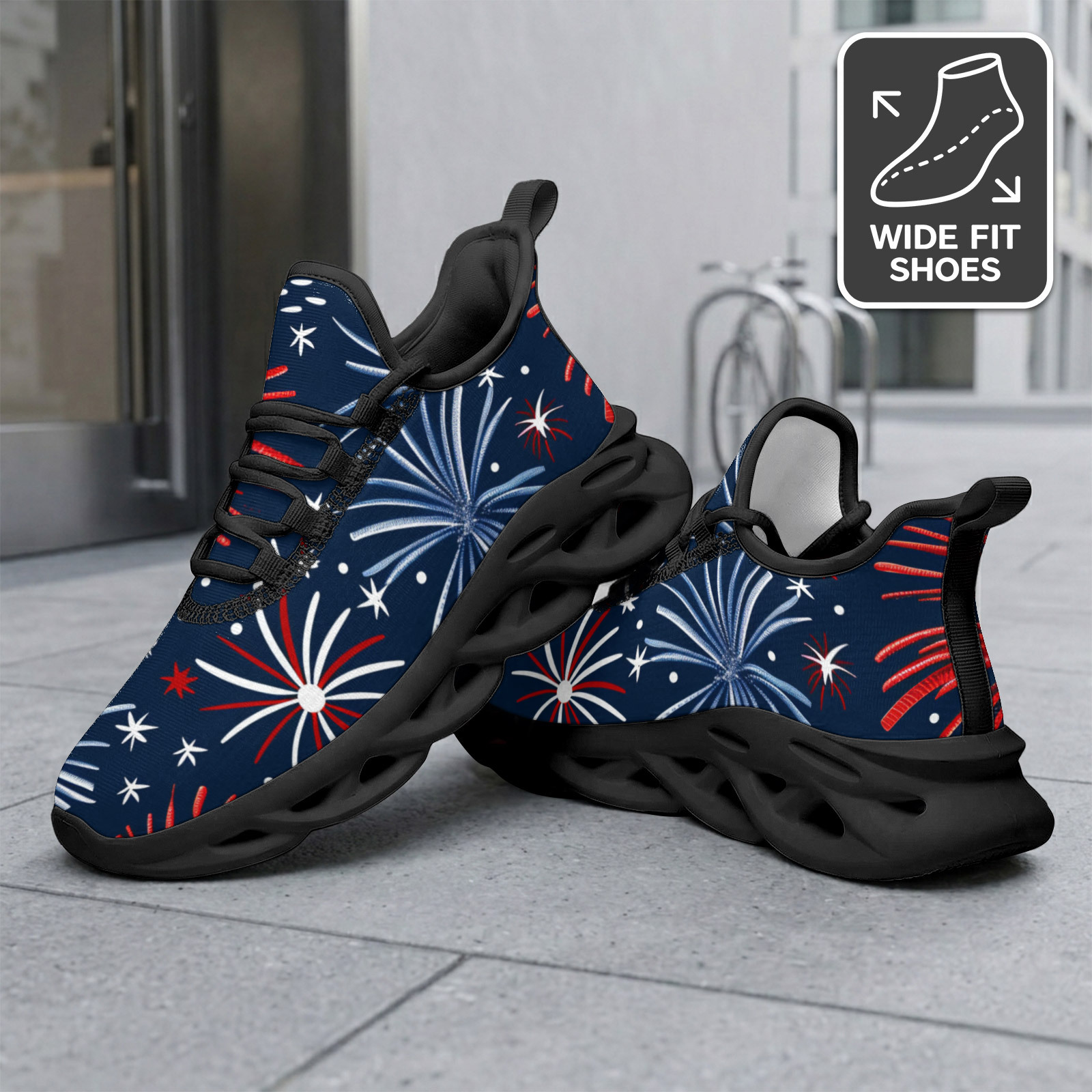 Men's Athletic Running Shoes, Classic Red & Blue Firework Print