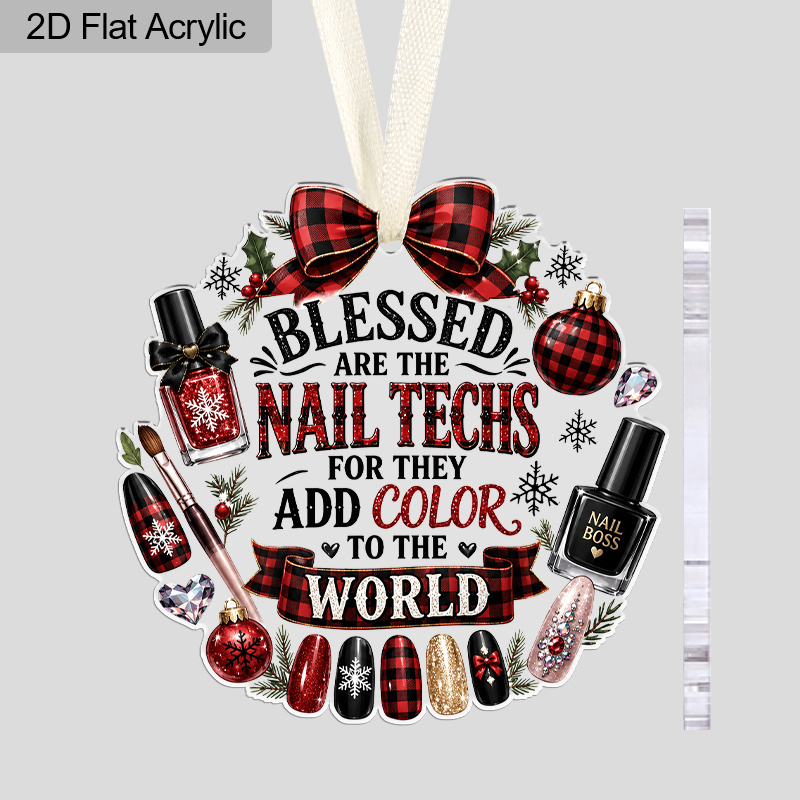 TEMU Ornement Couronne de Vernis à Ongles 2D Plat, 1 pièce, avec "Bénis soient les Prothésistes Ongulaires" - Pendentif Suspendu Acrylique à Carreaux