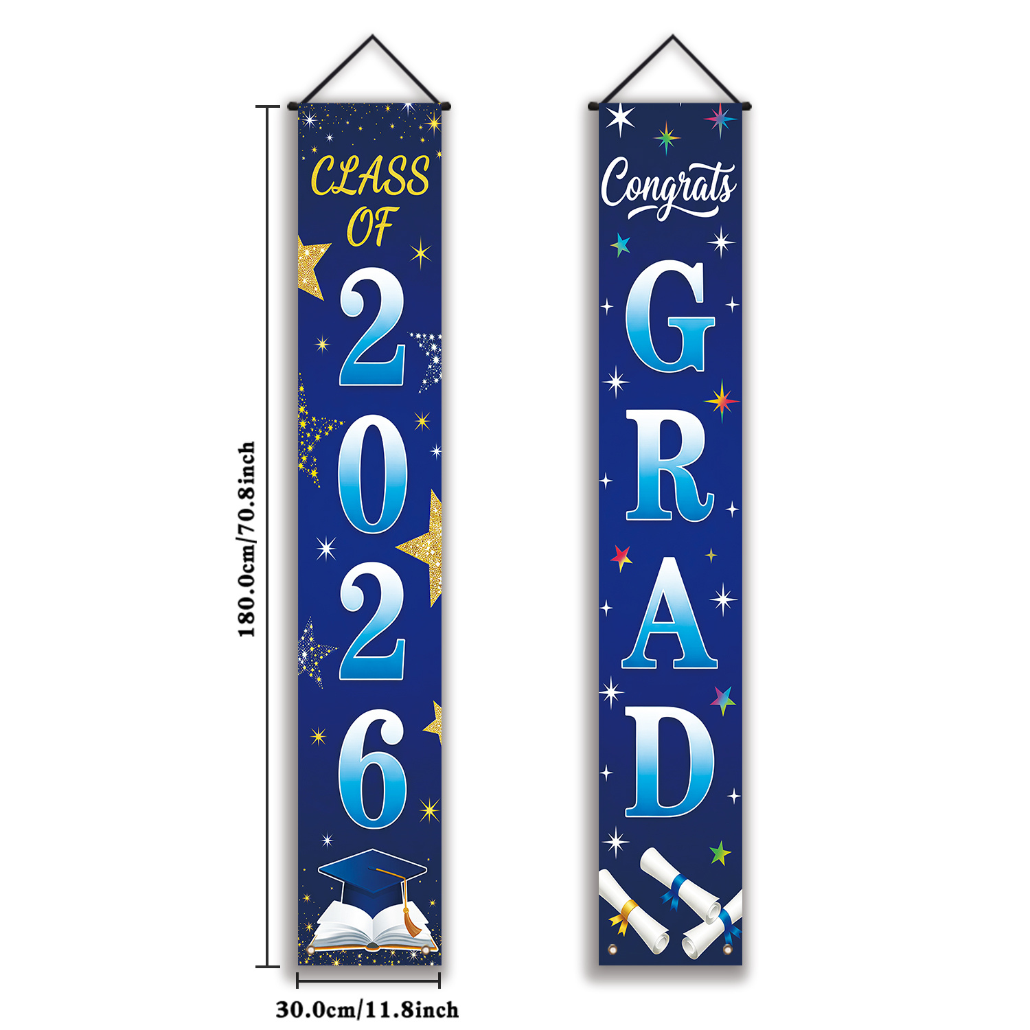 TEMU 2d Flat, 2d Flat Banners, 1 Pair, 2026 Graduation Ceremony Front Door Porch Sign Party Banner, , Star, Mortarboard, And Book Graphic Design,,