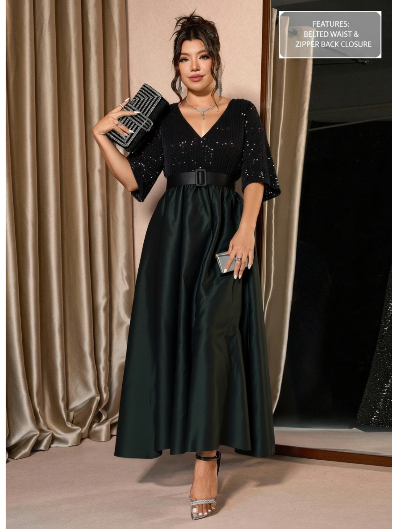 sachin and babi light blue dress Plus Size Women's Elegant Long Sleeve V-Neck Dress main image 0