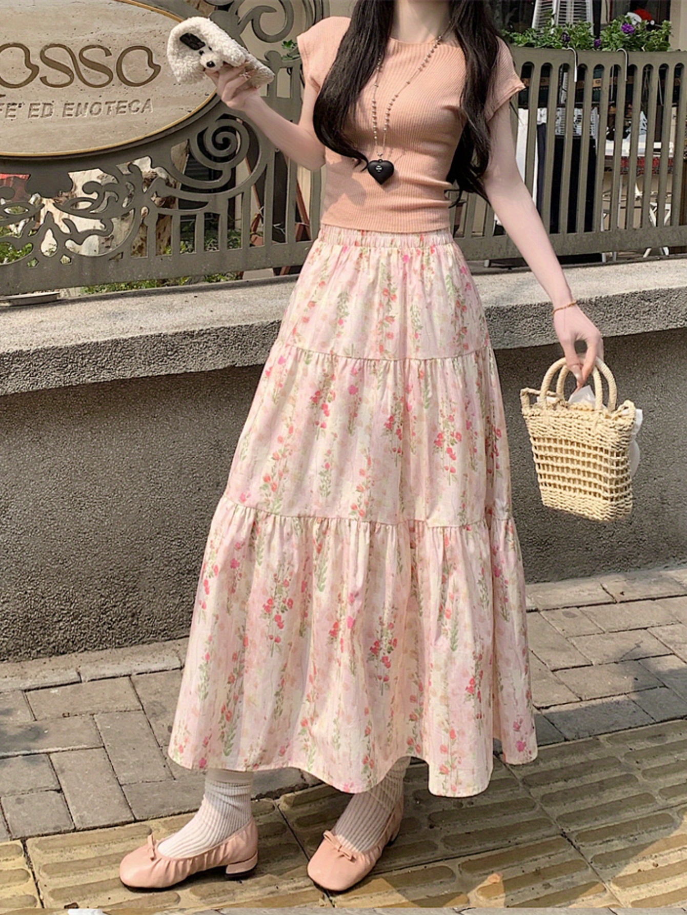 2025 summer new french style high waisted midi skirt women - Temu