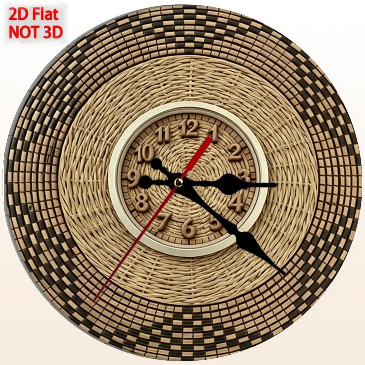 TEMU 2d Flat Silent Round Wall Clock Rustic Woven Wall Clock For Living Room Or Kitchen, And Brown Design, Lightweight And Durable, Modern Decor With