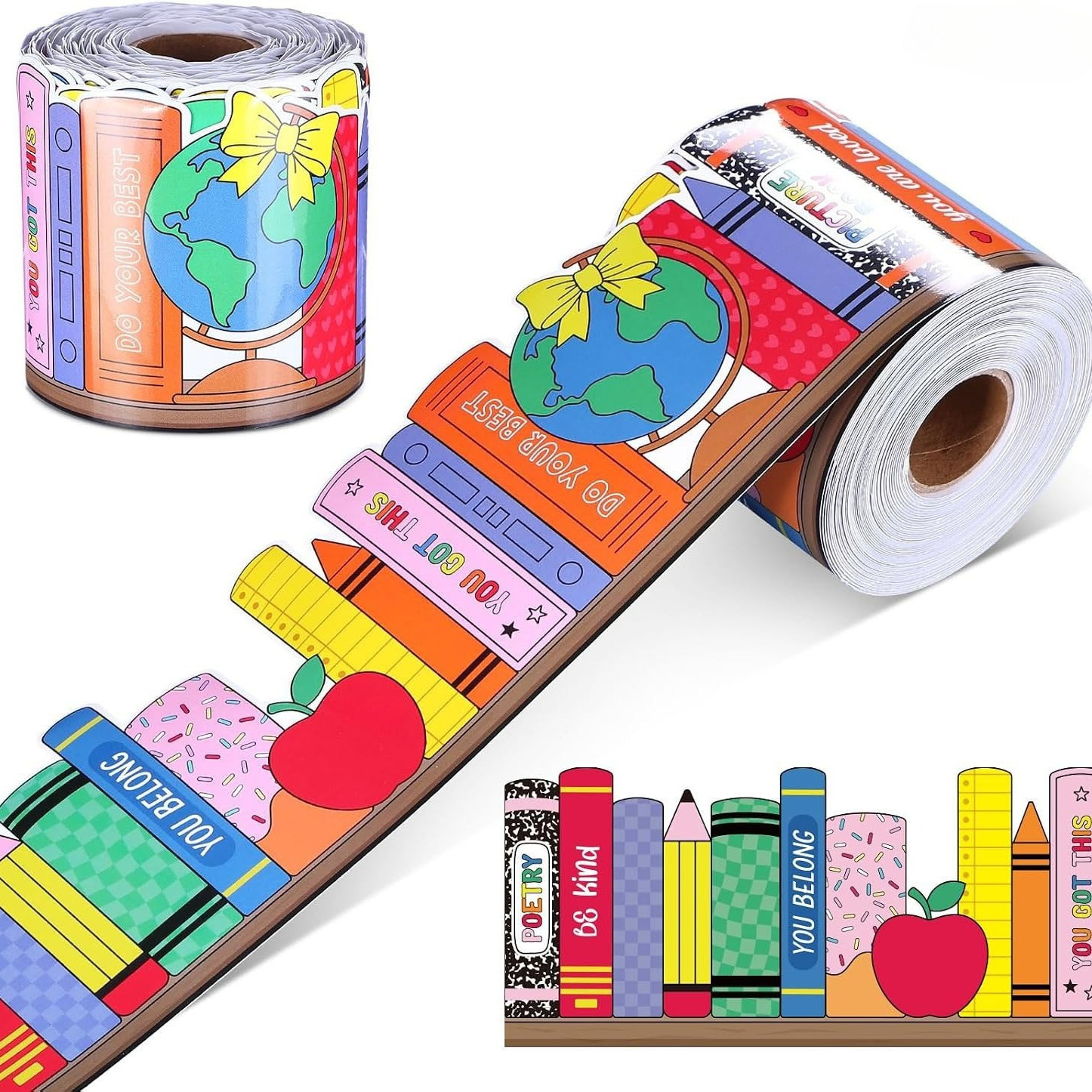 TEMU Rollo de para tablero de anuncios con temática de lápiz y libro de 32.8 pies, decoración colorida para el aula para . Adorno de lápiz para