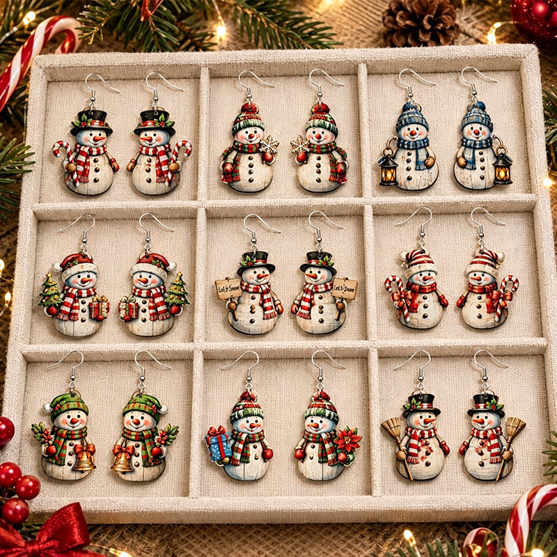 18pcs Fun Christmas Pendant Earrings Set, Vintage Style