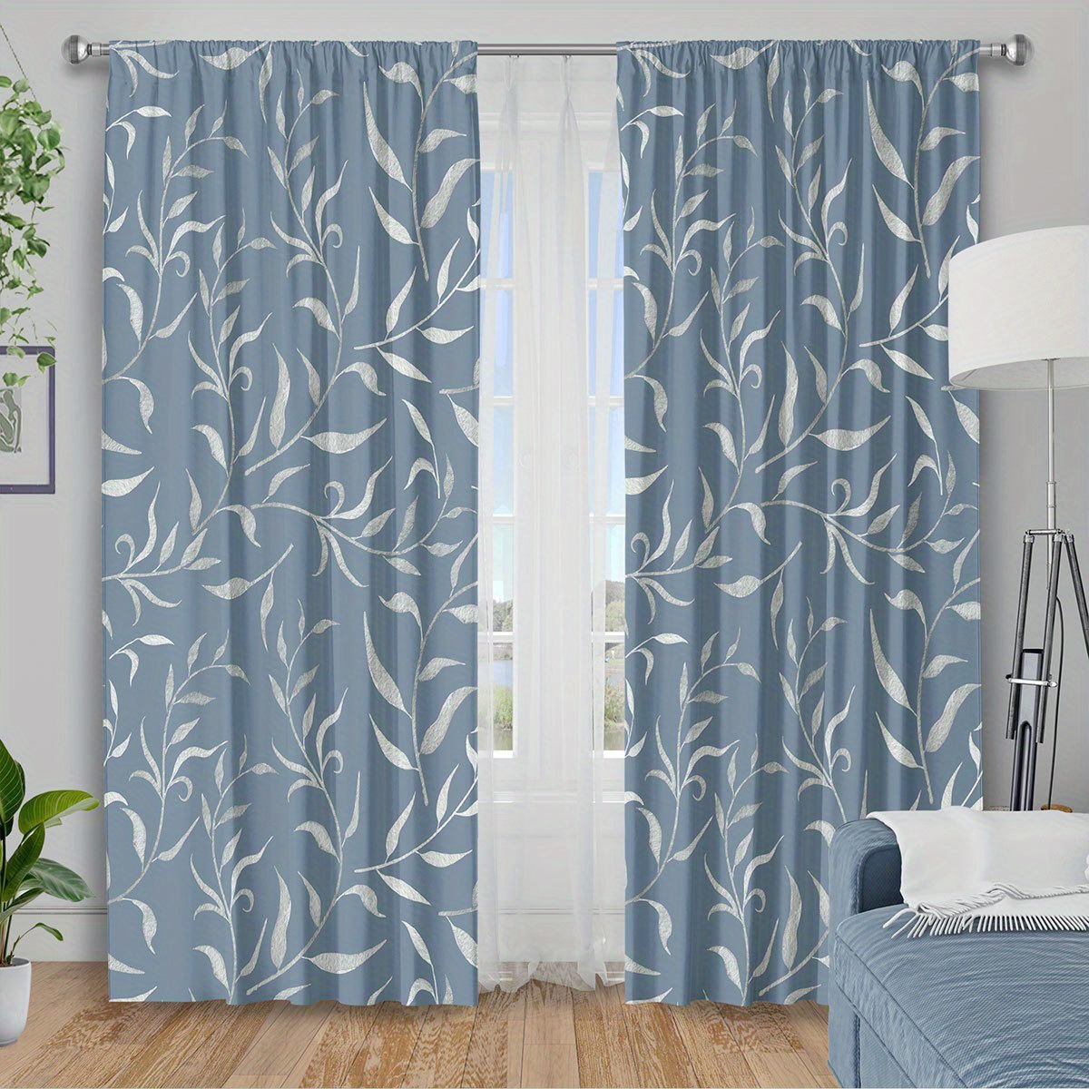 TEMU 2d Flat, 2pcs 2d Flat Printing Curtain Fabrics Silvery Leaves Print Curtainsinsulation Blackout Curtains For Bedroom Kitchen Bedroom Living Room