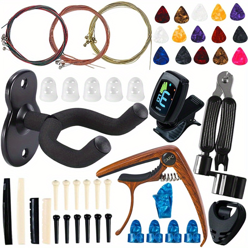 

Complete 68pcs Guitar Accessory Kit With Tuner, Strings, Picks, Capo & More - Ideal For Acoustic Guitarists & Beginners