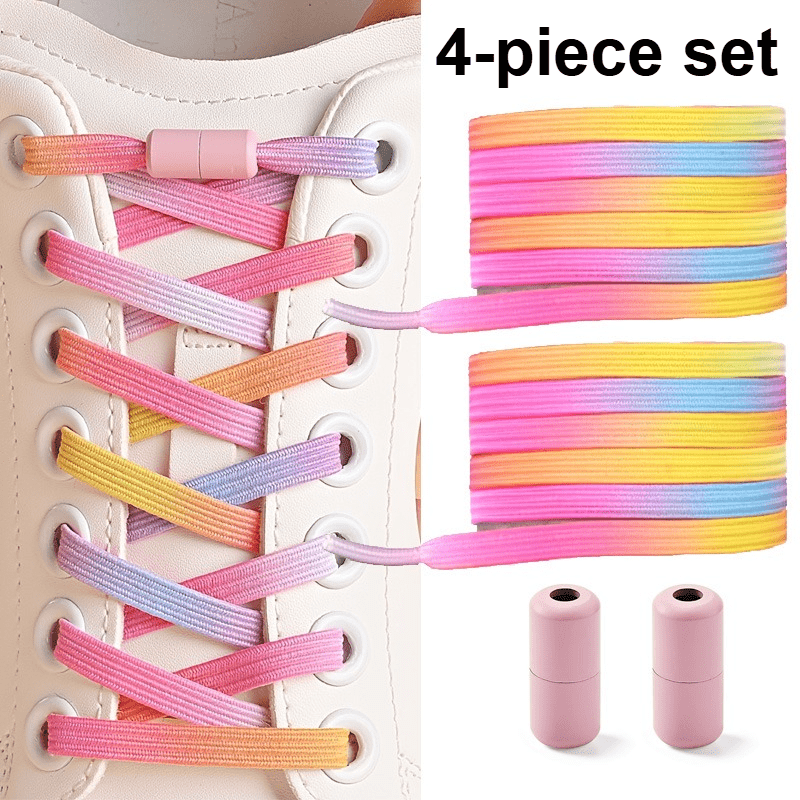TEMU 4pcs Set Of Elastic No-tie Shoelaces With Easy-, Multi-colored Fashion Laces, Suitable For Sneakers, Casual Shoes, And White Sneakers