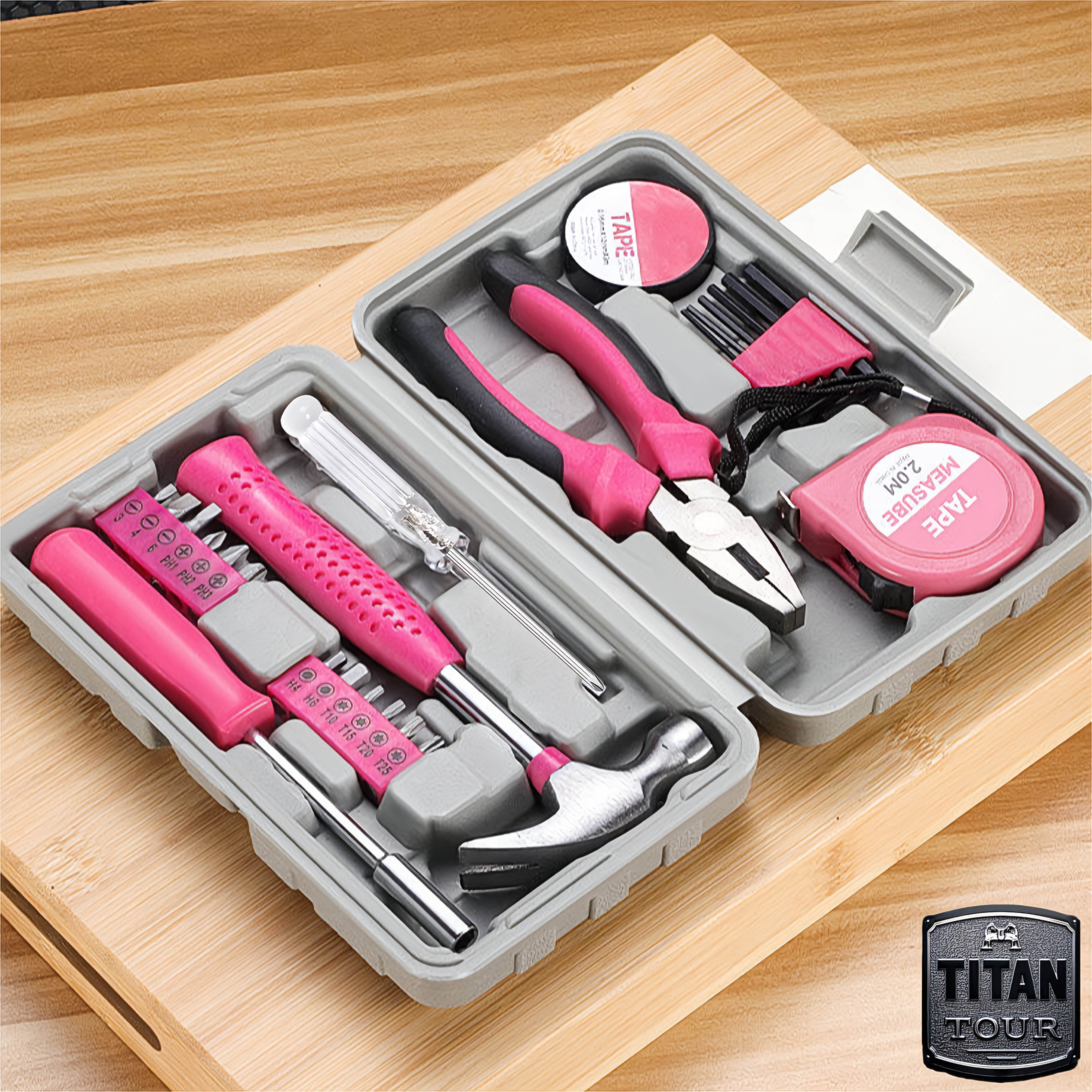 TEMU Pink Tool Set Halloween Gift| 24pcs Alloy Repair Tool Set With Toolbox| Professional Wrench/pliers/screwdriver/claw Hammer/tape Measure|