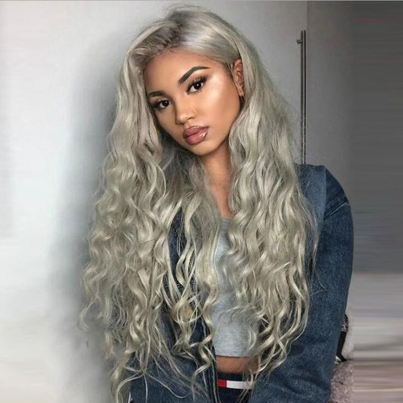 Women's Silvery Wavy Wig, Long Curly Gray Hair, Premium Matte Heat-resistant Synthetic Hair With Lace Edge, Old Granny Gray Wigs For Daily Wear, Parties, Evening Events