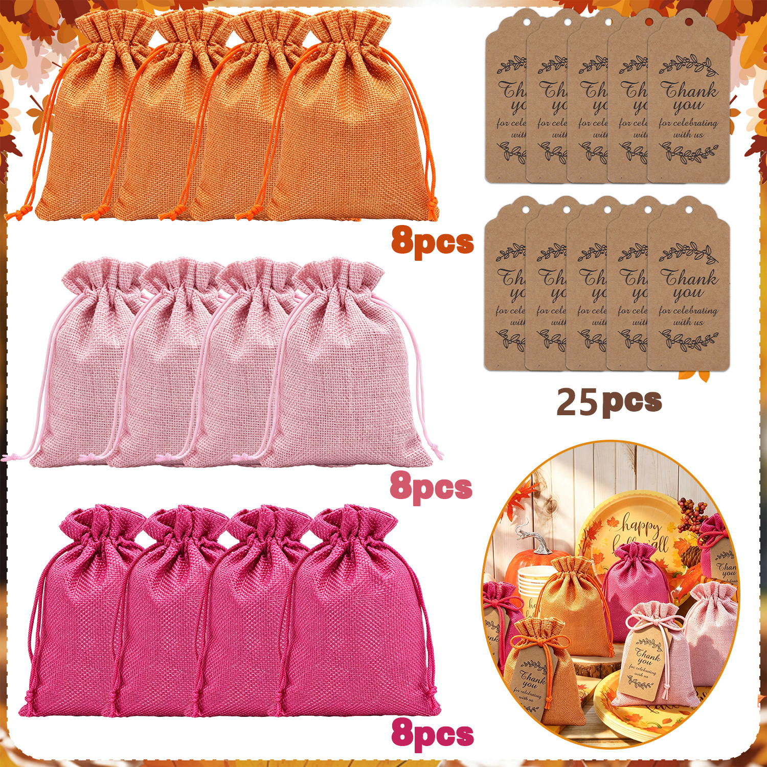 TEMU 24pcs Hot Burlap Gift Bags With Drawstring And 25pcs Gift Tags Party Favor Sacks Bag Jewelry Pouches Pockets With Tags Rope For Wedding Birthday