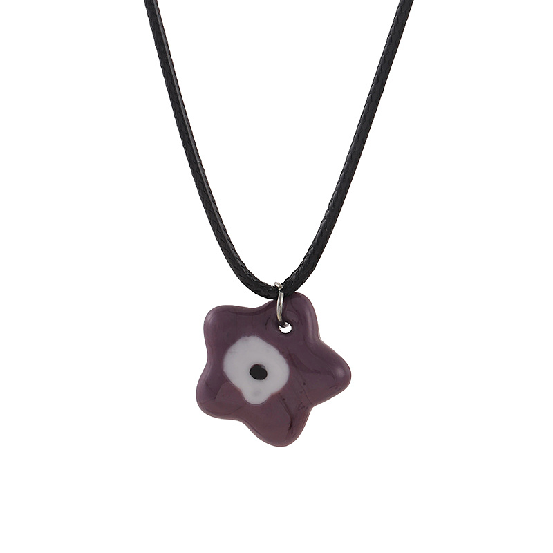 Bohemian Nautical Style Ceramic Pentagram Eye Pendant Necklace