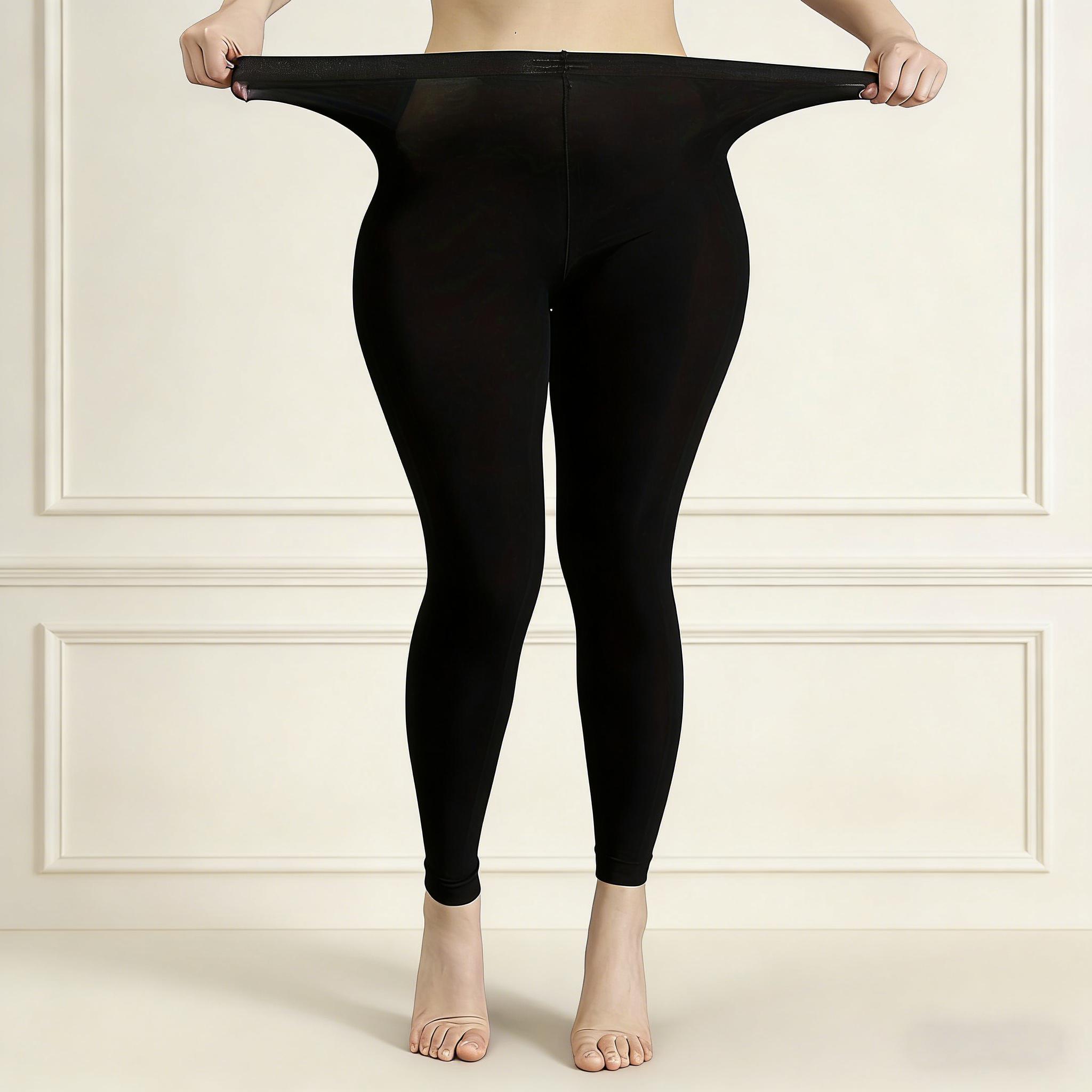 Image of 1pc Women's High Waist Stretchy Opaque Leggings, Soft Non See Through Casual Bottoms For Layering Workout, Comfortable Solid Color Tights In Black White Nude