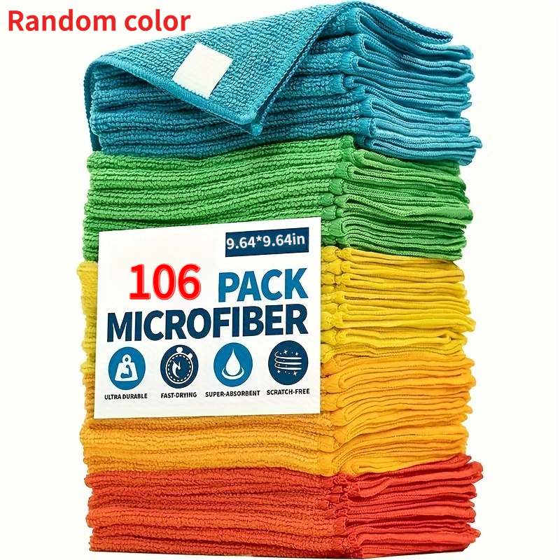 TEMU 106pcs Set Of Thickened Microfiber Cleaning Cloths, Absorbent And Streak-free, Reusable, Suitable For Dry And Wet Use. Suitable For Kitchen,