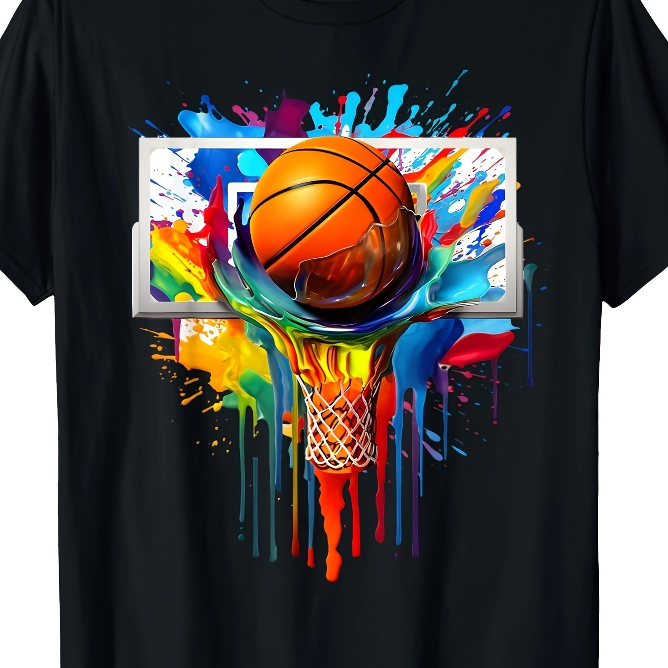 

Men's Basketball Tie-dye Print Cotton Tee - Casual Round Neck, Machine Washable, Summer Fashion