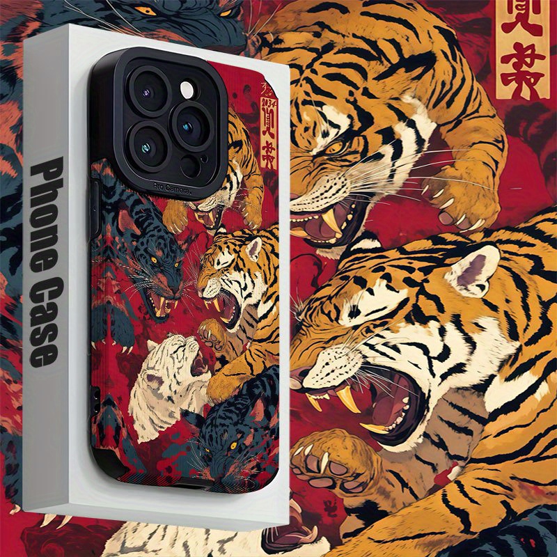 TEMU Custodia per telefono - Custodia per telefono con illustrazione di tigre dominatrice Tiger Year per