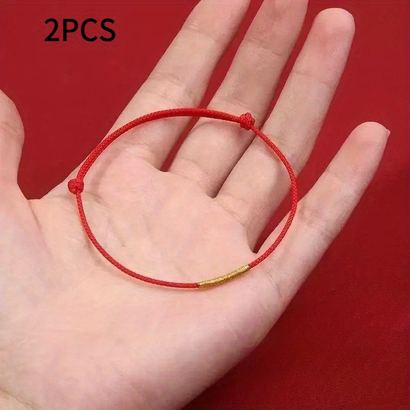 2pcs Hand-woven Women's Fashion Bracelet, Adjustable, Red, Meaning , Couple Bracelet, Suitable For , , Friendship Holiday Gifts, Daily Wear, Christmas And Halloween