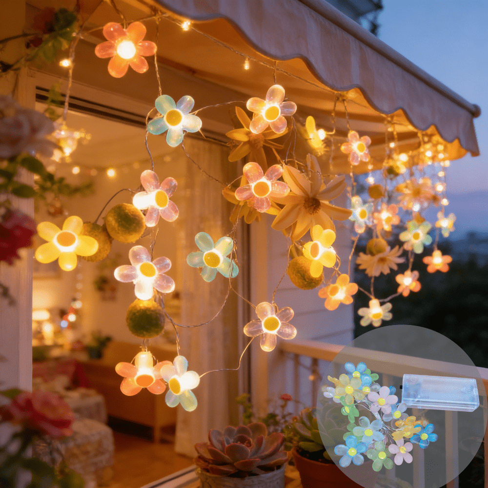 Image of 1pc Small Daisy Macaron Flower String Lights, Girly Heart Bedroom Decor, String Lights, Suitable For Bedroom, Room Parties, Holidays, Weddings, Birthdays, Valentine's Day, Christmas, Halloween