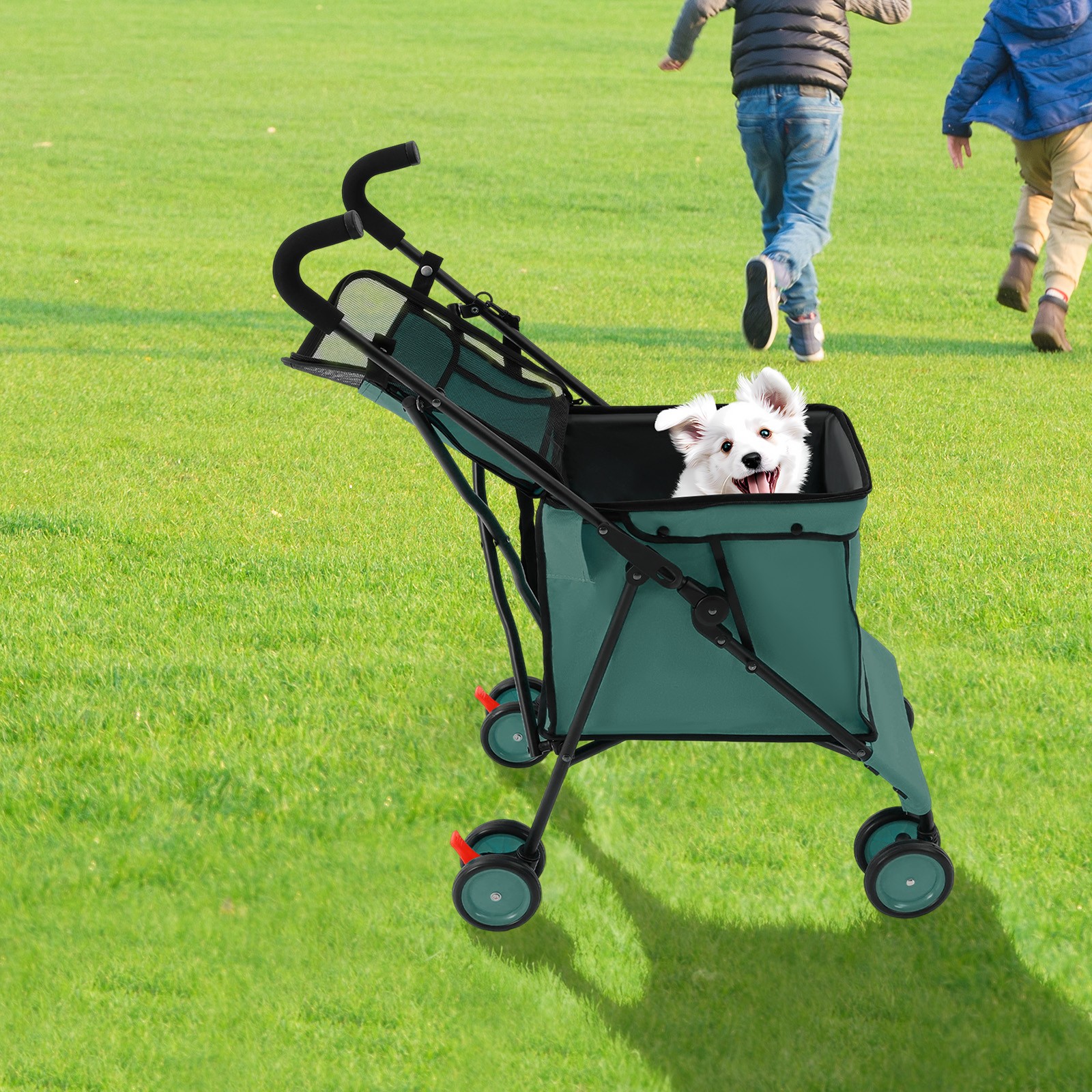 Image of Pet Stroller Dog Carrier Portable Folding Trolley With Removable Basket, 154lbs Capacity, Wheels, Rear Brake, Lightweight Easy Clean, Breathable Window, Ergonomic Handle For Travel Outdoor
