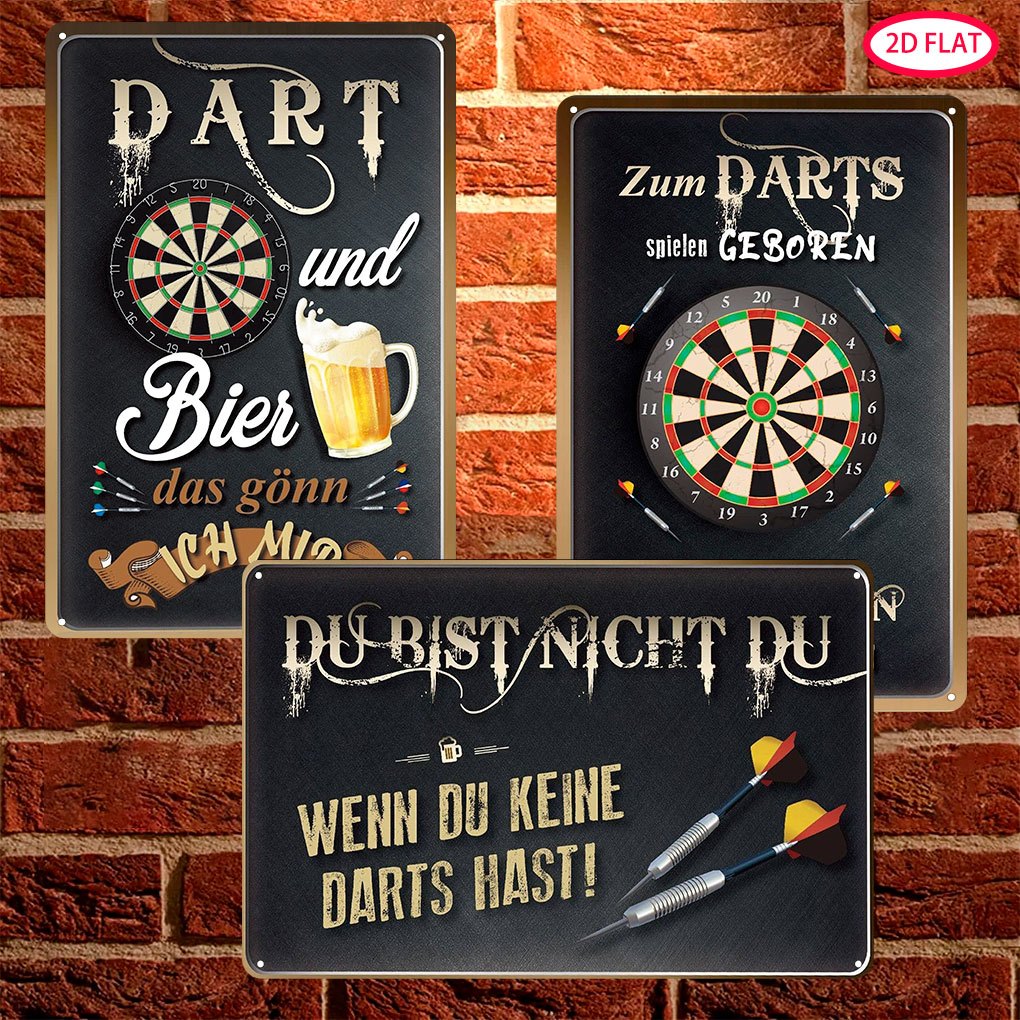 2d Flat, [2d Flat] 3pcs, 2d Flat Tin Signs Retro Dart 180 Funny Saying 20 X 30cm, Dart Und Bier, Metal Sign Wall Decoration For Pubs Party Room - Dart Accessories Gift For Men Dart Players, 2d Flat